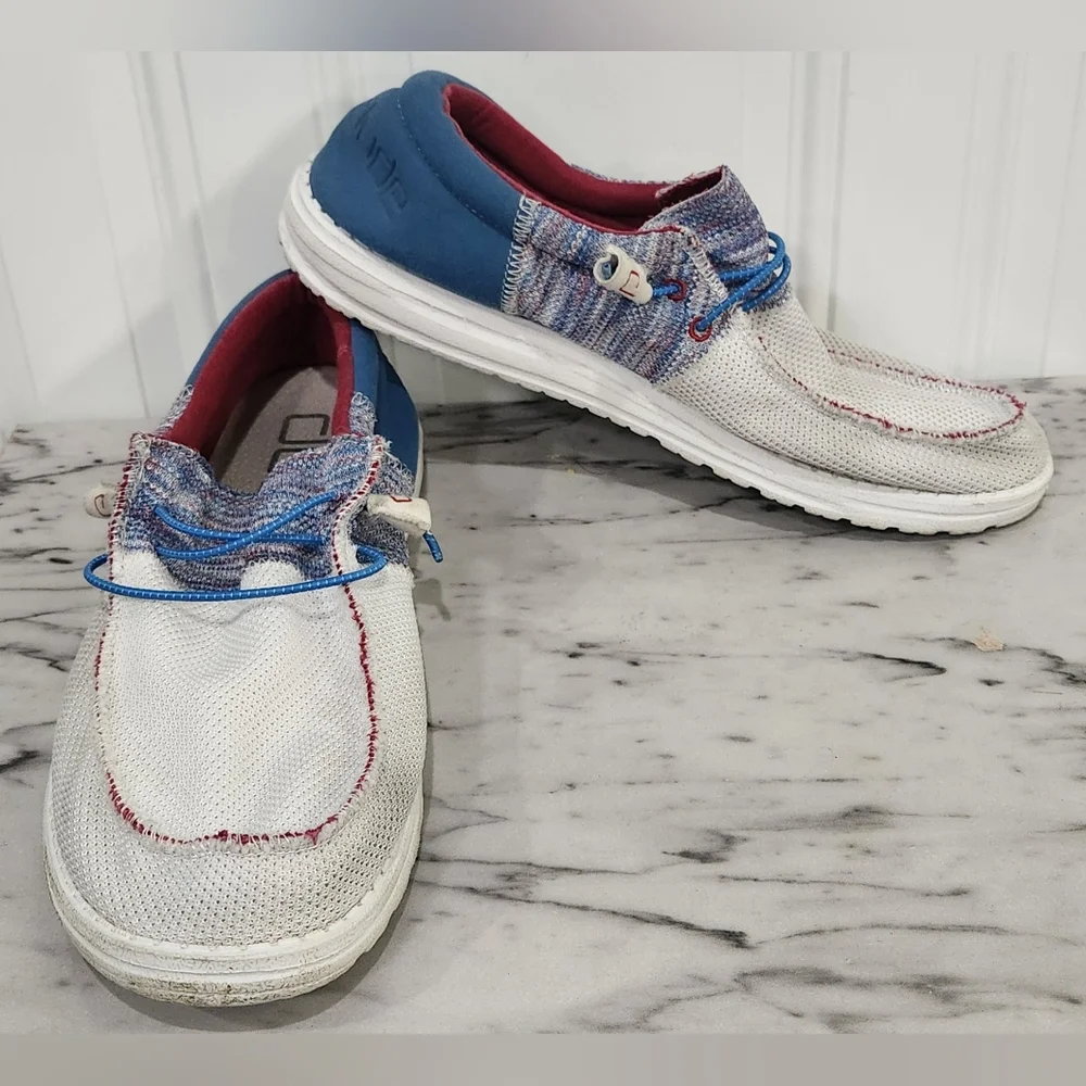 Hey Dude Wally sox funk blue red slip on shoes men's size 13